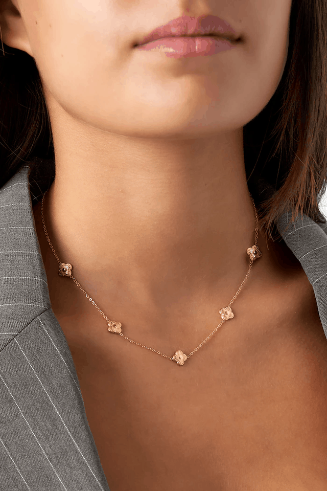 Ketting klaver met patroon goud Stainless Steel