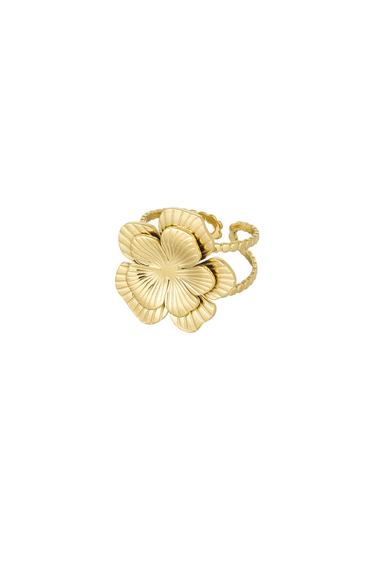 Ring met verstelbare grote bloem - Goud kleur